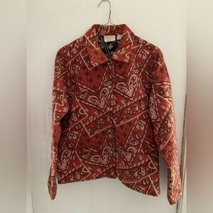 Burnt orange and white paisley button-up western jacket. Size M New Identity